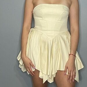 ASOS Strapless Cream Handkerchief Hem Mini Dress